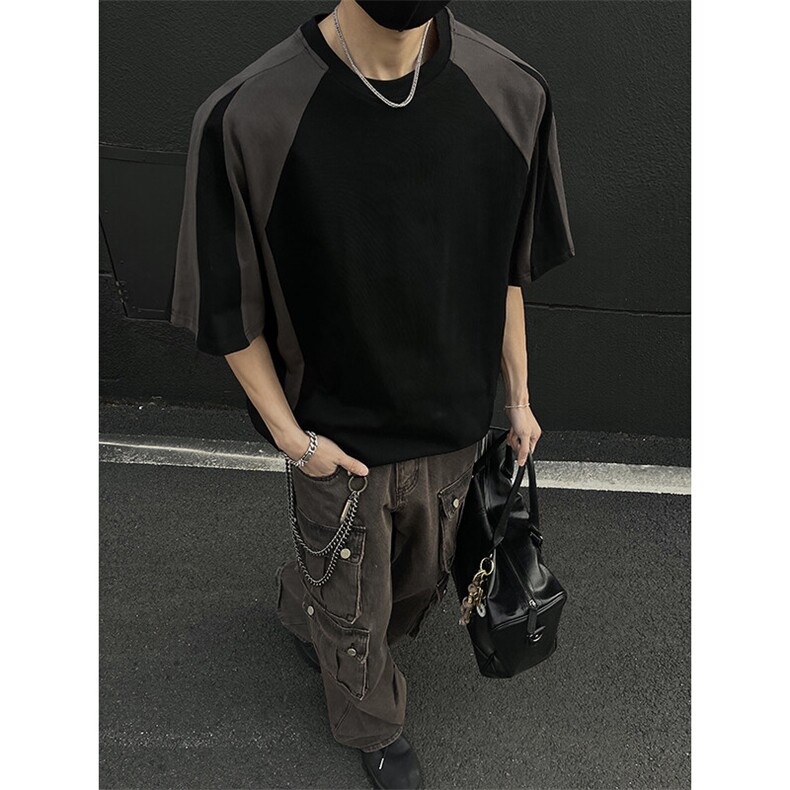 抖音得物二开品质240克宽松纯棉美式潮牌高街痞帅短袖T恤YQ41,男装T恤,电商A486-1