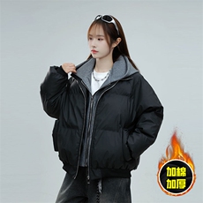 现货高品质重磅工艺美式高街假两件PU皮棉衣男女加厚棉服外套，男装棉衣，电商A443