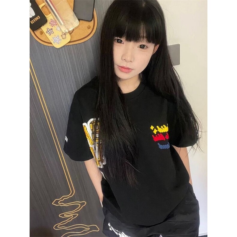 H0519-P35前毛巾绣+后发泡印花新款短袖T恤女,女装T恤,星座617A-2