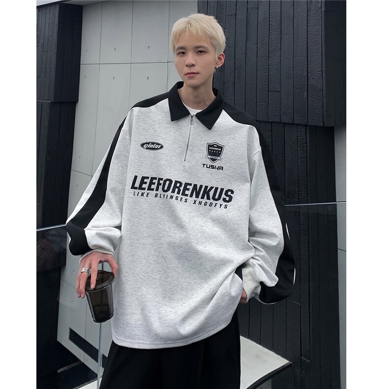 美式polo衫卫衣男2025新款春秋季半拉链外套款大码上衣W81-P48,女装短外套,电商C307A