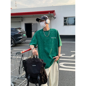 美式重磅做旧印花短袖t恤圆领宽松半袖情侣上衣T3667-特价P28图片