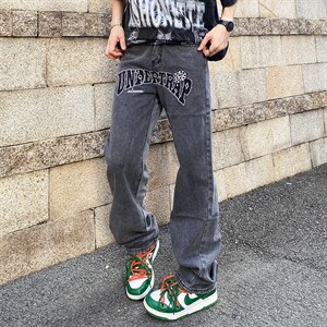 牛仔裤男夏季潮大码休闲裤子高街设计刺绣B13P50图片