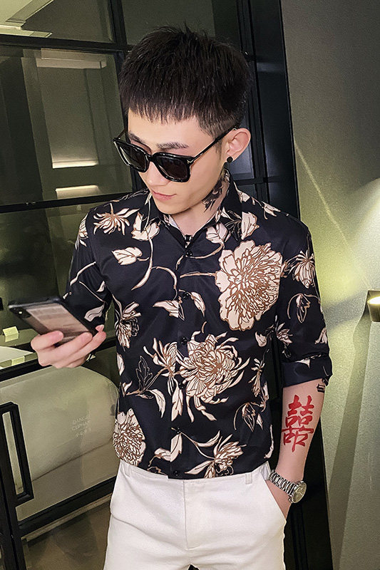 312A-103-P55新款社会小伙中袖衬衫韩版潮流男士五分袖衬衣B,男装T恤,星座312A-5