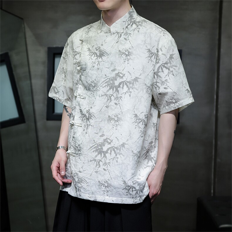 棉麻风新款24夏季竹叶提花短袖上衣CS35-P65,男装T恤,电商A021