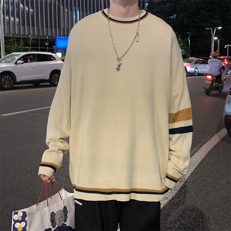 秋冬港风复古条纹套头针织衫ins潮宽松慵懒风情侣款线衣M111-P53,男装针织衫/毛衣,星座512-2