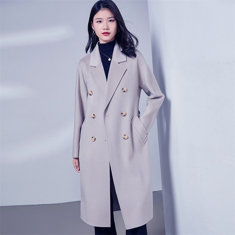 双排扣长款大衣2024年秋冬季新款羊毛双面呢羊绒大衣,女装双面呢大衣,织美生