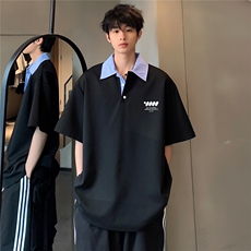 美式潮牌假两件T恤男夏季cleanfit撞色短袖重磅休闲半袖T75-P48，男装T恤，电商C307