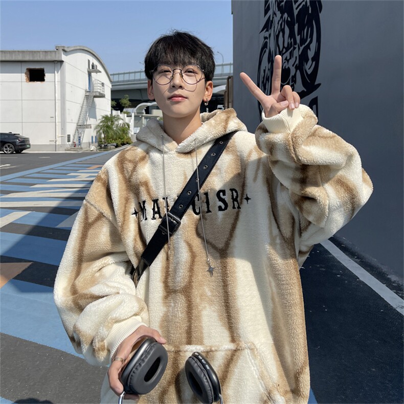 水墨扎染羊羔绒连帽卫衣复合超柔绒750克连帽棉衣XZ301AY05P95,男装棉衣,星座301A