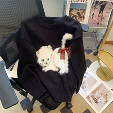 可爱小猫立体蝴蝶结针织衫慵懒毛衣外套高级2025新款上衣MY008-75，男装针织衫/毛衣，星座911-3