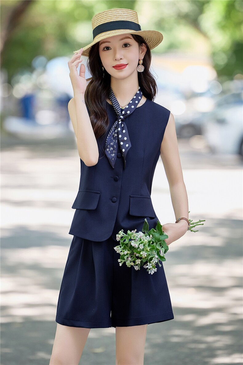 时尚西装马甲套装女装2025夏季新款小个子职业气质显瘦短裤两件套,女装套装/套裙,乐吉娜