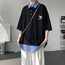 现货T1012-P30特控60大码假两件刺绣T恤，男装T恤，电商D232
