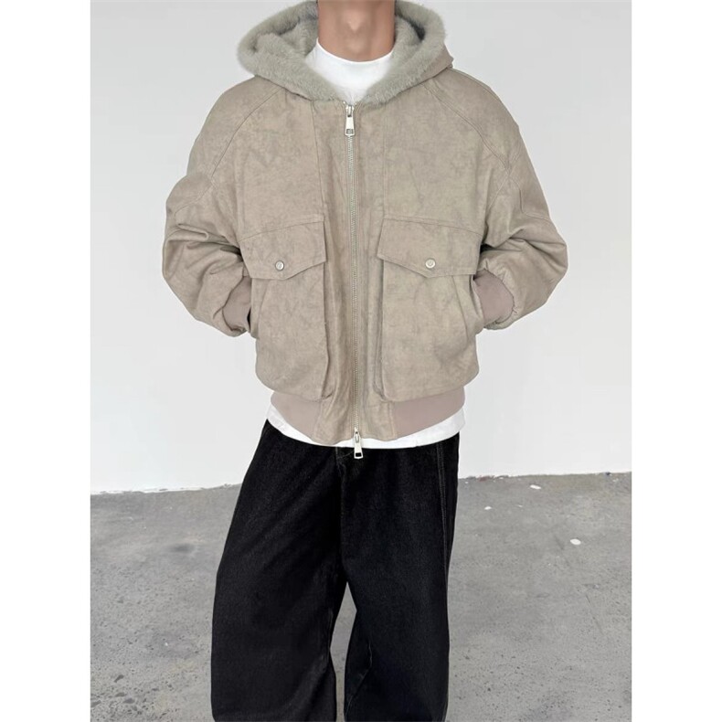 美式复古大理石座山雕棉服男款冬季仿水貂毛cleanfit加绒夹克外套,男装夹克,四季星座505