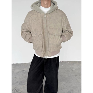 美式复古大理石座山雕棉服男款冬季仿水貂毛cleanfit加绒夹克外套图片