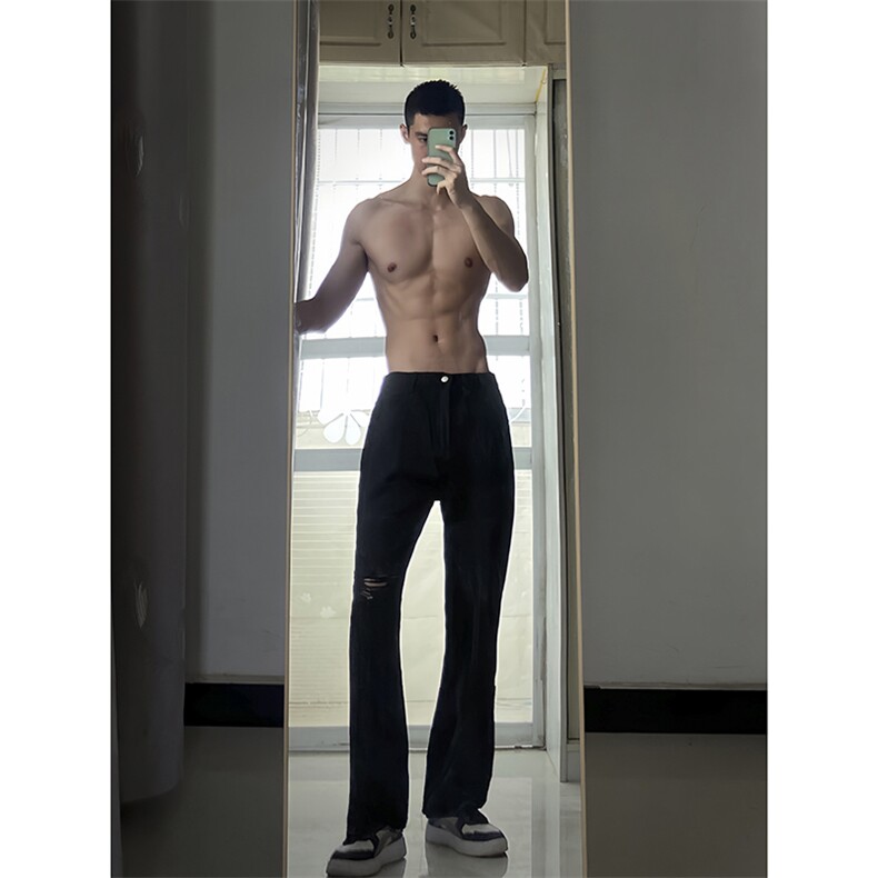B221美式ins高街简约小众设计毛边破洞牛仔裤LK23067-P60控78,男装牛仔裤,电商B221