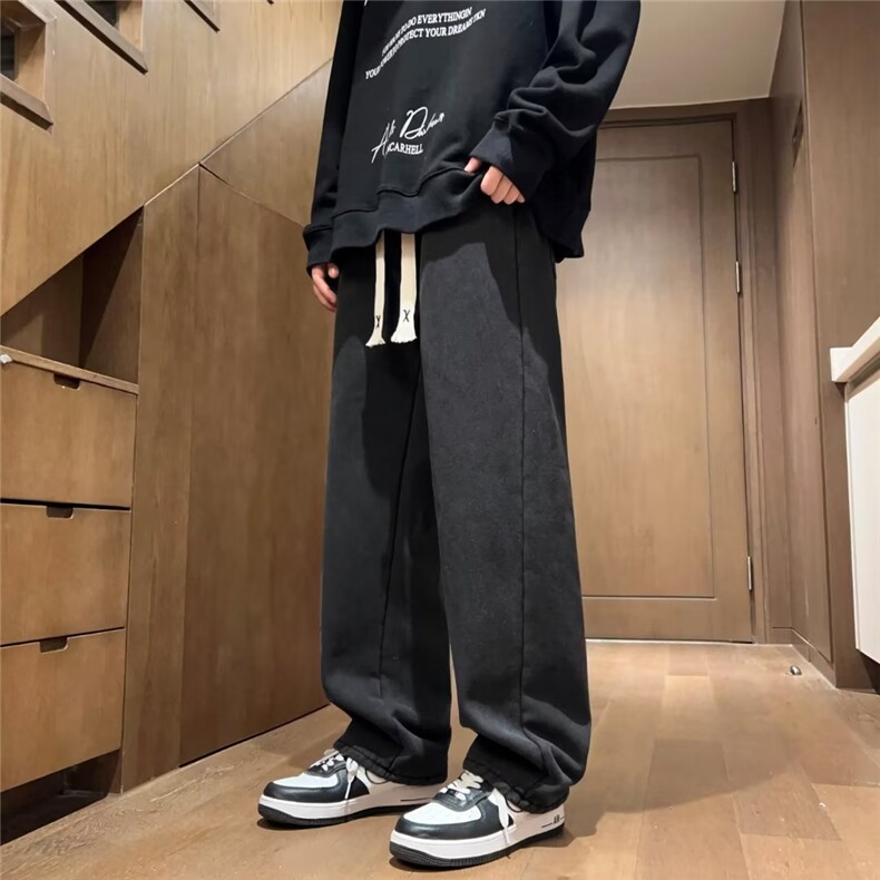 阔腿黄泥牛仔裤男冬季加绒加厚美式直筒宽松潮牌休闲裤子男款长裤,男装休闲裤,星座1013