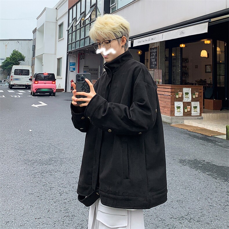 美式麂皮绒宽松上衣夹克秋季情侣卫衣百搭休闲外套HY582TP85,男装夹克,电商A102B