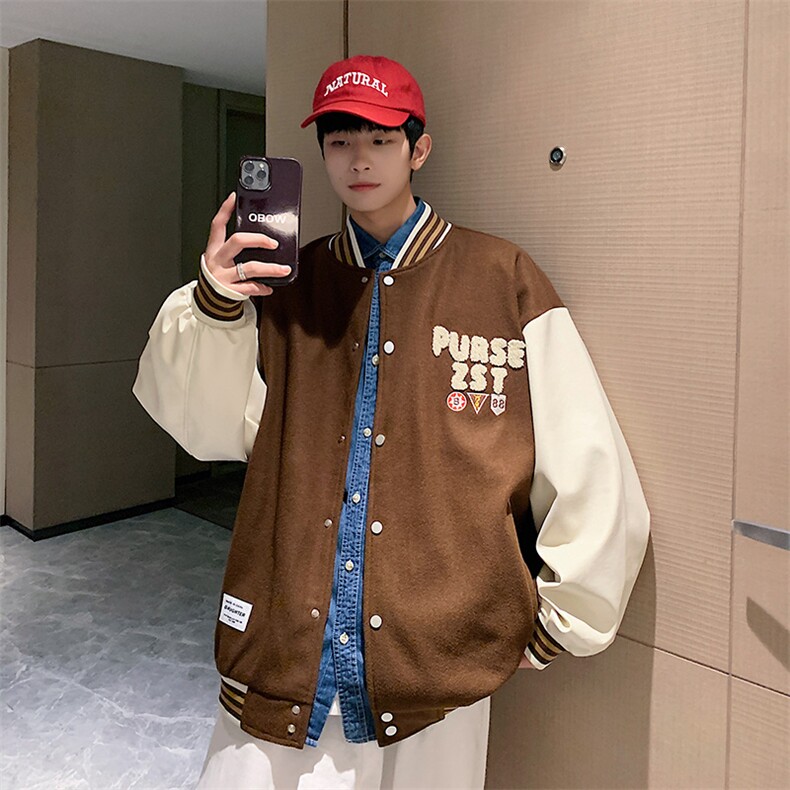 港风上衣夹克宽松落肩拼色棒球服外套JK714-P68,男装夹克,星座1204-3