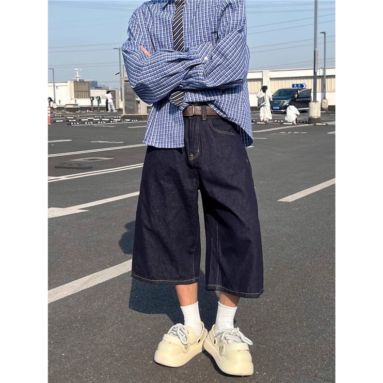 时尚文艺无品牌潮流白色直筒牛仔裤女七分中裤子夏季ins气质慵懒,男装牛仔裤,星座506A