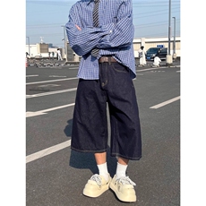 时尚文艺无品牌潮流白色直筒牛仔裤女七分中裤子夏季ins气质慵懒，男装牛仔裤，星座506A