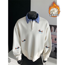 480g重磅银狐绒大码腊肠狗刺绣假两件卫衣男W5380J加绒-特P45控88，男装卫衣，电商A001-1