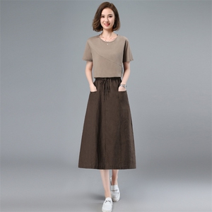 2022年夏季新款连衣裙女中长款韩版时尚套装女休闲两件套装裙子棉图片