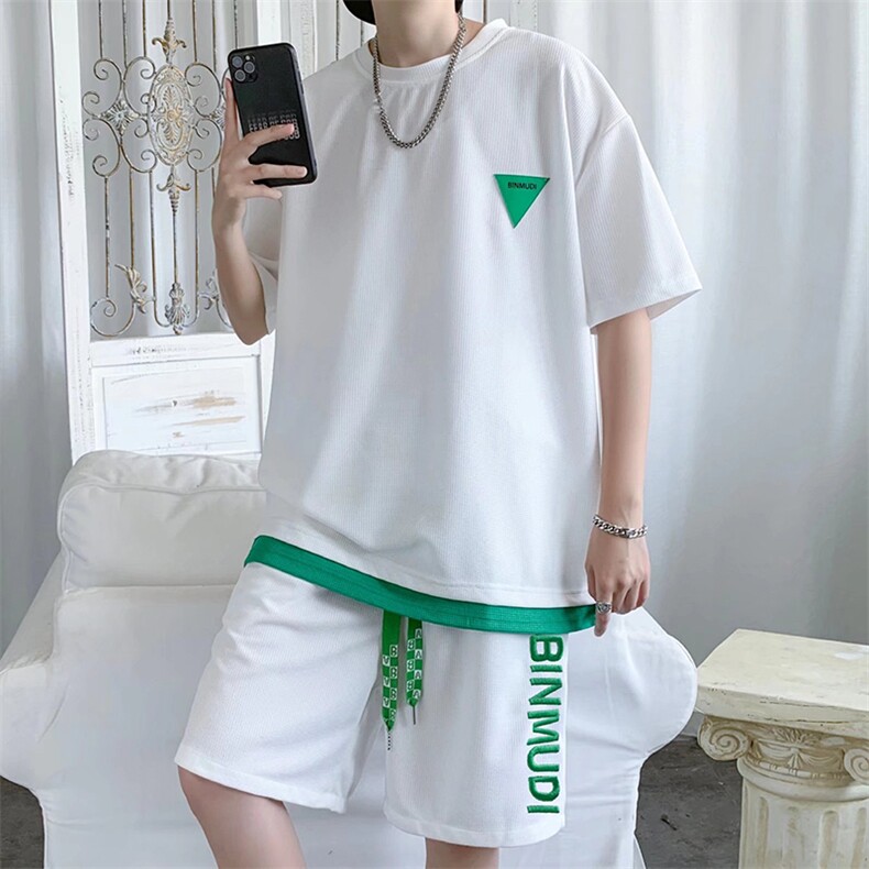 休闲运动套装男夏季华夫格潮牌短袖t恤男两件套短裤一套TZ015-P45,男装休闲套装,星座308B-1