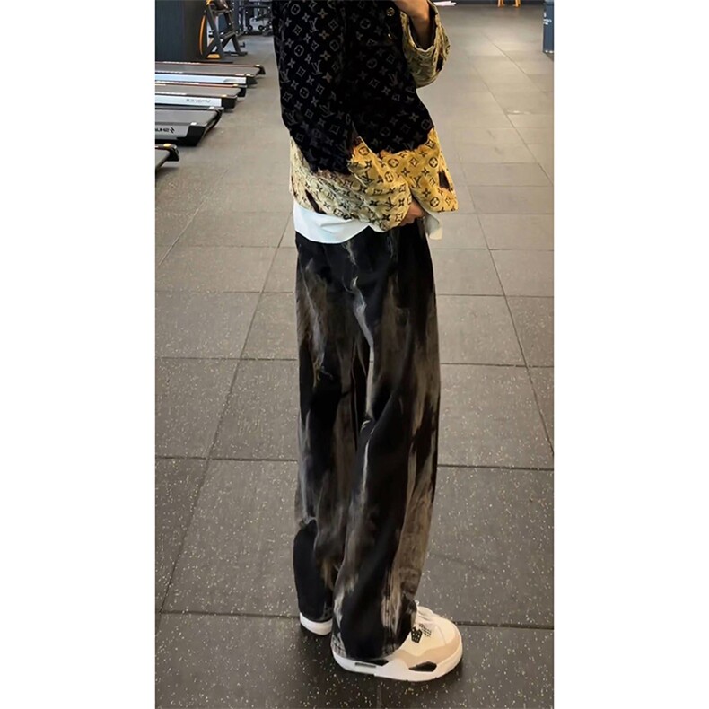 网图美式高街vibe小众扎染直筒牛仔裤货号K668P60,男装牛仔裤,电商A063