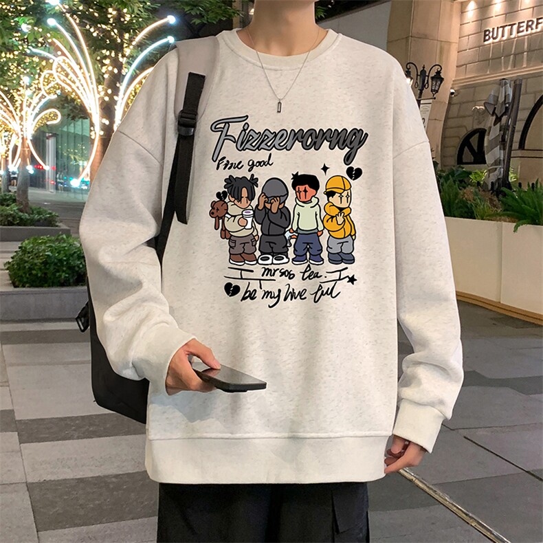 W563卫衣男秋冬新款美式宽松圆领上衣大码男生休闲无帽长袖外套，女装短外套，星座304A