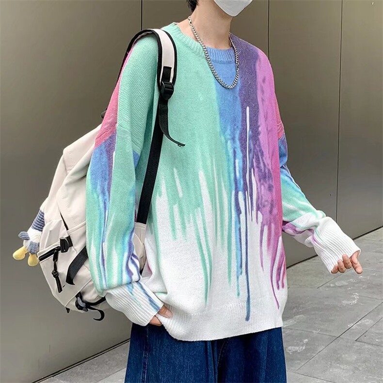 新款秋季泼墨毛衣日系设计感小众圆领套头印花秋冬宽松M193-P42,男装针织衫/毛衣,星座512-4
