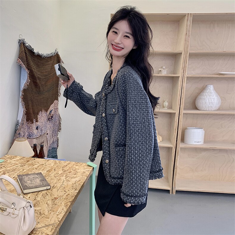 灰色小香风外套女2025春秋新款韩系高级感气质显瘦小个子短款上衣，女装短外套，浙宝186