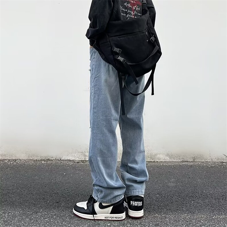美式破洞牛仔裤男宽松阔腿男裤ins潮牌高街港风直筒Z8819P52,男装牛仔裤,星座1116-2