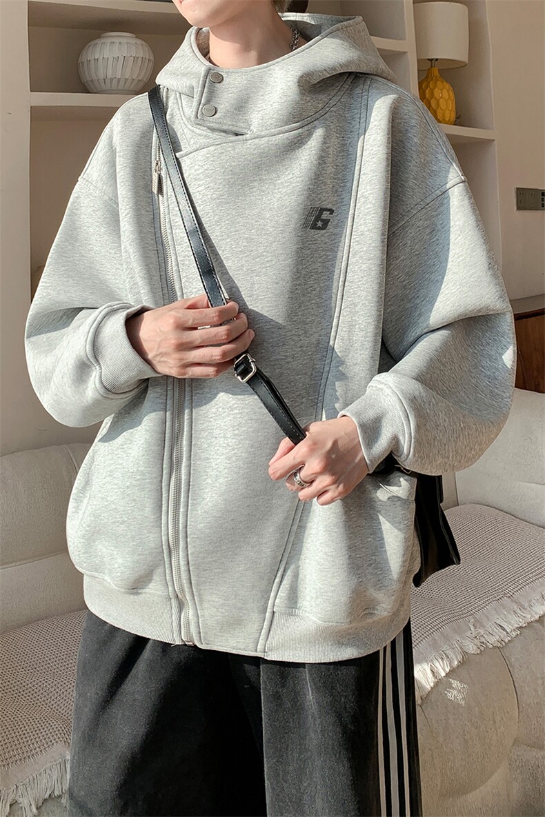 内景秋冬新款斜门襟设计连帽卫衣男潮宽松外套WY00748/P55加绒P60,女装短外套,电商B316