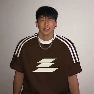 夏季美式高街重磅纯棉三条杠织带撞色男女短袖T恤ZD327-特P30图片