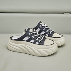 ins半托小白鞋女2024夏季新款学生跑步板鞋厚底增高休闲透气拖鞋，女鞋拖鞋，星座1407-3