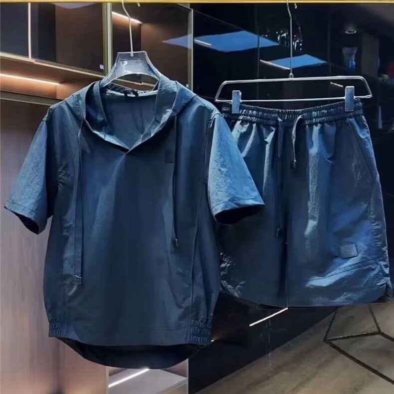 夏季纯色户外休闲运动套装速干连帽情侣宽松百搭-TZS3-网络图,男装休闲套装,星座1002-2