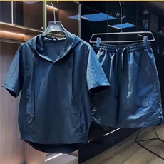 夏季纯色户外休闲运动套装速干连帽情侣宽松百搭-TZS3-网络图，男装休闲套装，星座1002-2