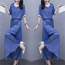 2023女装夏装套装时尚时尚大码宽松显瘦束腰中长款百褶裙两件套潮，商品下架区，芷墨服饰