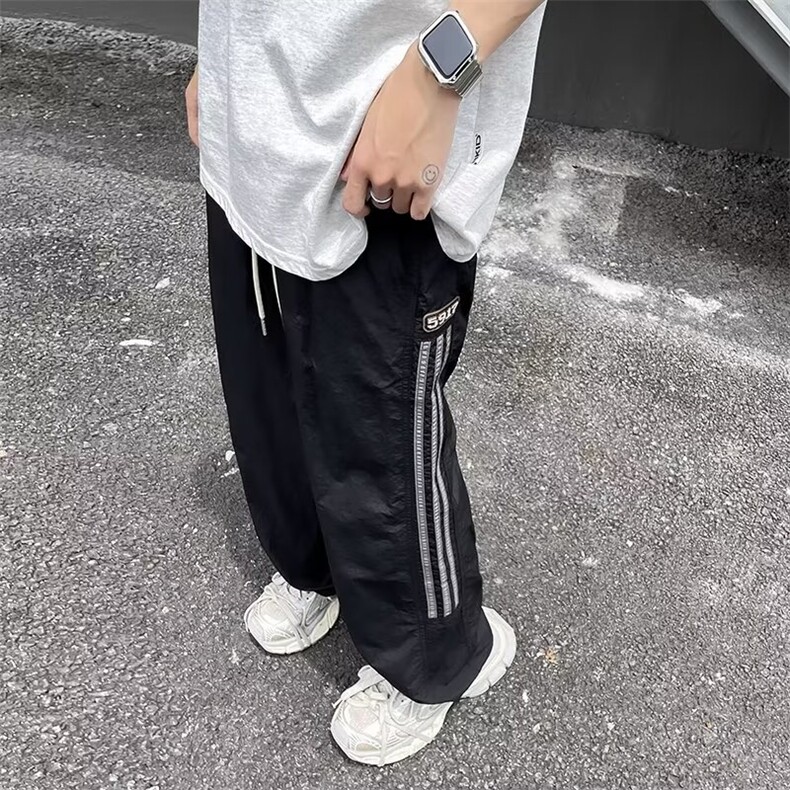 美式潮流街头三条纹宽松直筒运动裤男女情侣休闲长裤子50066-P40,男装休闲裤,星座1008