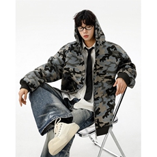 秋冬美式高街迷彩重磅400g双层华棉休闲开衫连帽卫衣外套WY07/P68，女装短外套，电商B318