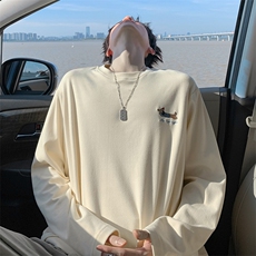 双面德绒痞帅高街腊肠狗刺绣大码圆领长袖T恤男T24500-特P20控38，男装T恤，电商A001-1