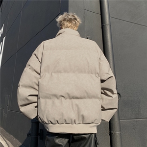 做旧棉服男2024春季街头潮牌时尚压褶立领潮流情侣棉衣外套M8031图片