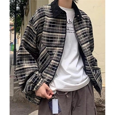 春秋季黑白格纹翻领夹克男款日系复古风街头拉链外套上衣J642，男装夹克，星座1116A（原606A-3）