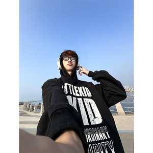 秋冬季潮流字母印花卫衣男连帽时尚舒适上衣字母套头长袖 WY8049图片