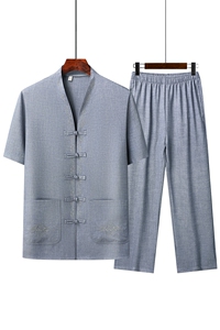 2025夏季薄款高端风绣花冰丝短袖衬衫唐装汉服套装 802-P75图片