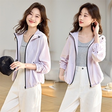 时尚短款连帽防晒外套女2025年夏季新款宽松大码洋气减龄薄款上衣，女装防晒衣，韩派