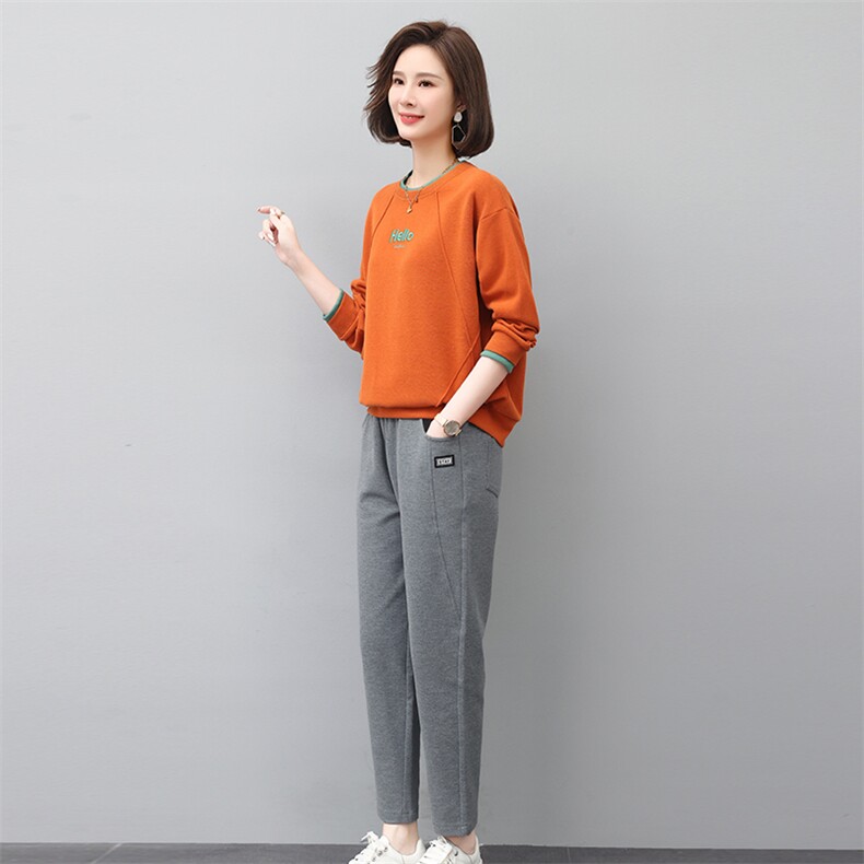 卫衣运动套装女2023新款春秋时尚休闲大码中年妈妈洋气减龄两件套,女装套装/套裙,独衣靓