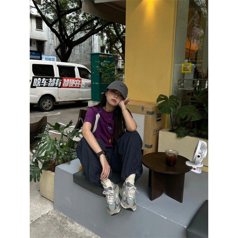 2026新款韩系简约风圆领撞色拼接短袖T恤美式复古男女休闲体恤衫,男装T恤,星座601-1