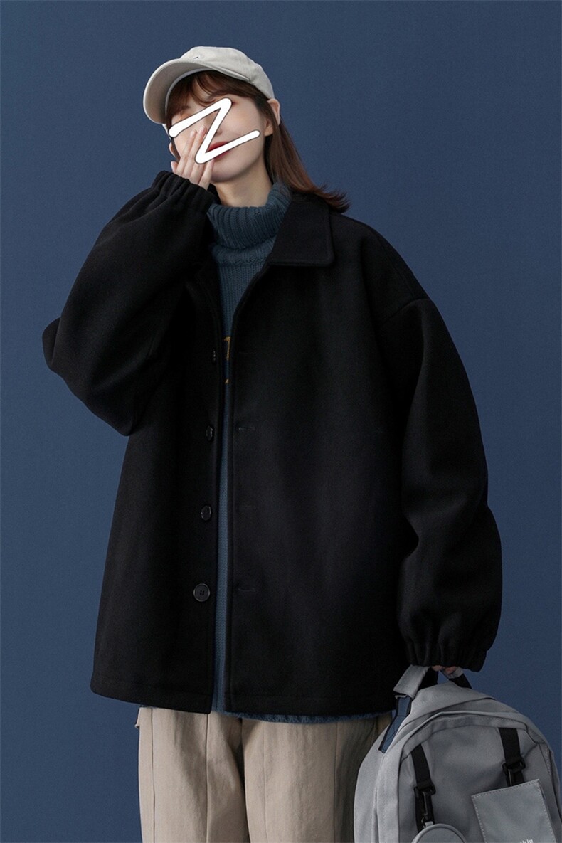 N2070/P75加棉P85毛呢大衣宽松中性风大码呢子外套夹克男女控98,男装毛呢大衣,电商A141