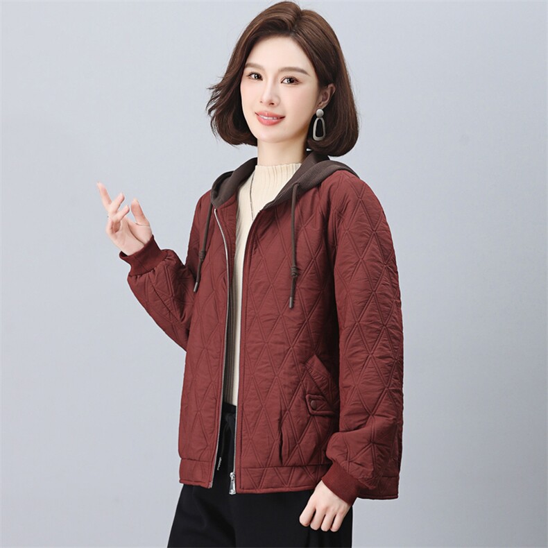 长期现货时尚休闲早春秋夹棉外套女短妈妈装2026新款棒球服连帽，女装短外套，璐依舞