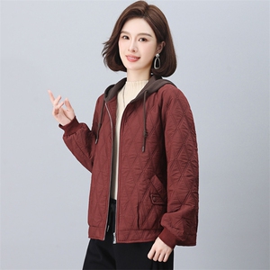 长期现货时尚休闲早春秋夹棉外套女短妈妈装2026新款棒球服连帽,女装短外套,璐依舞